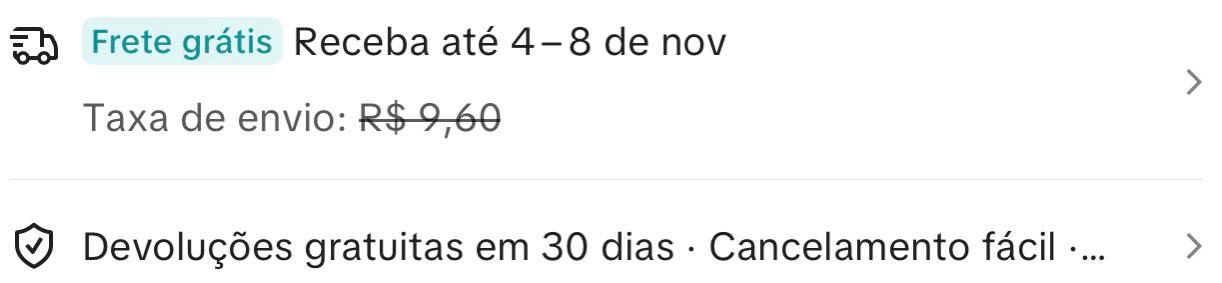 Detalhes do frete e devolução